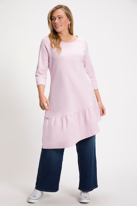 Eco Cotton Asymmetric Ruffle Hem Stretch Sweatshirt Dress