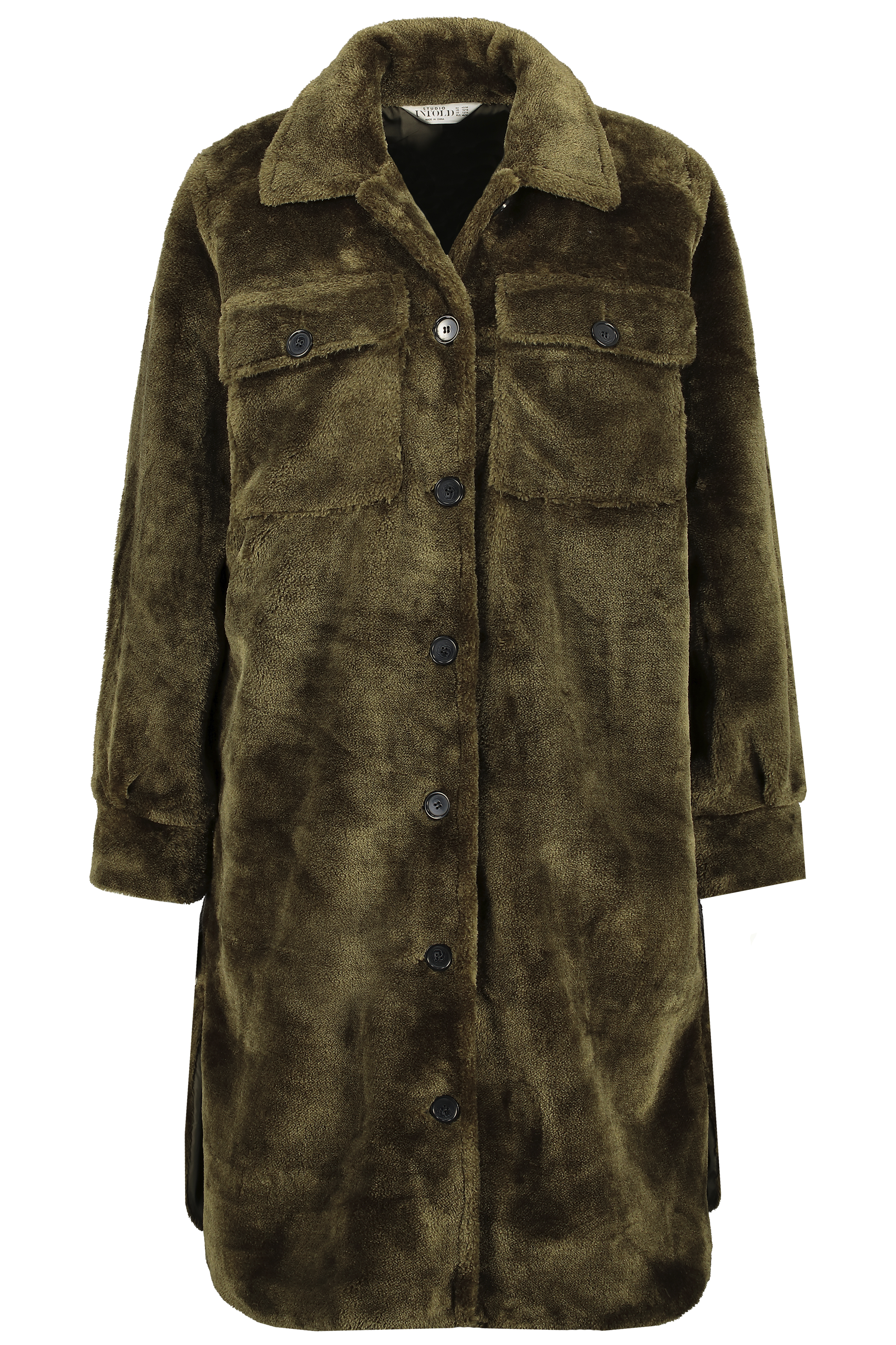 Kabát z umělé kožešiny, široký střih, límec, dlouhé rukávy