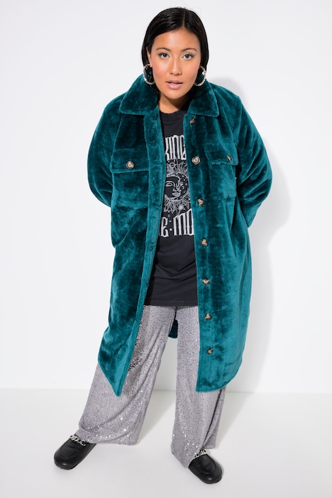 Wide Shape Faux Fur Coat