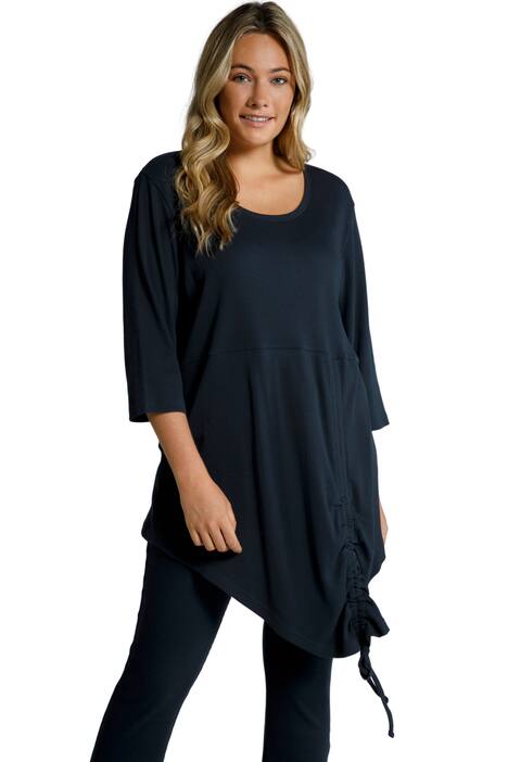 Dlouhé tričko, řasení, kulatý výstřih, 3/4 rukávy, biobavlna