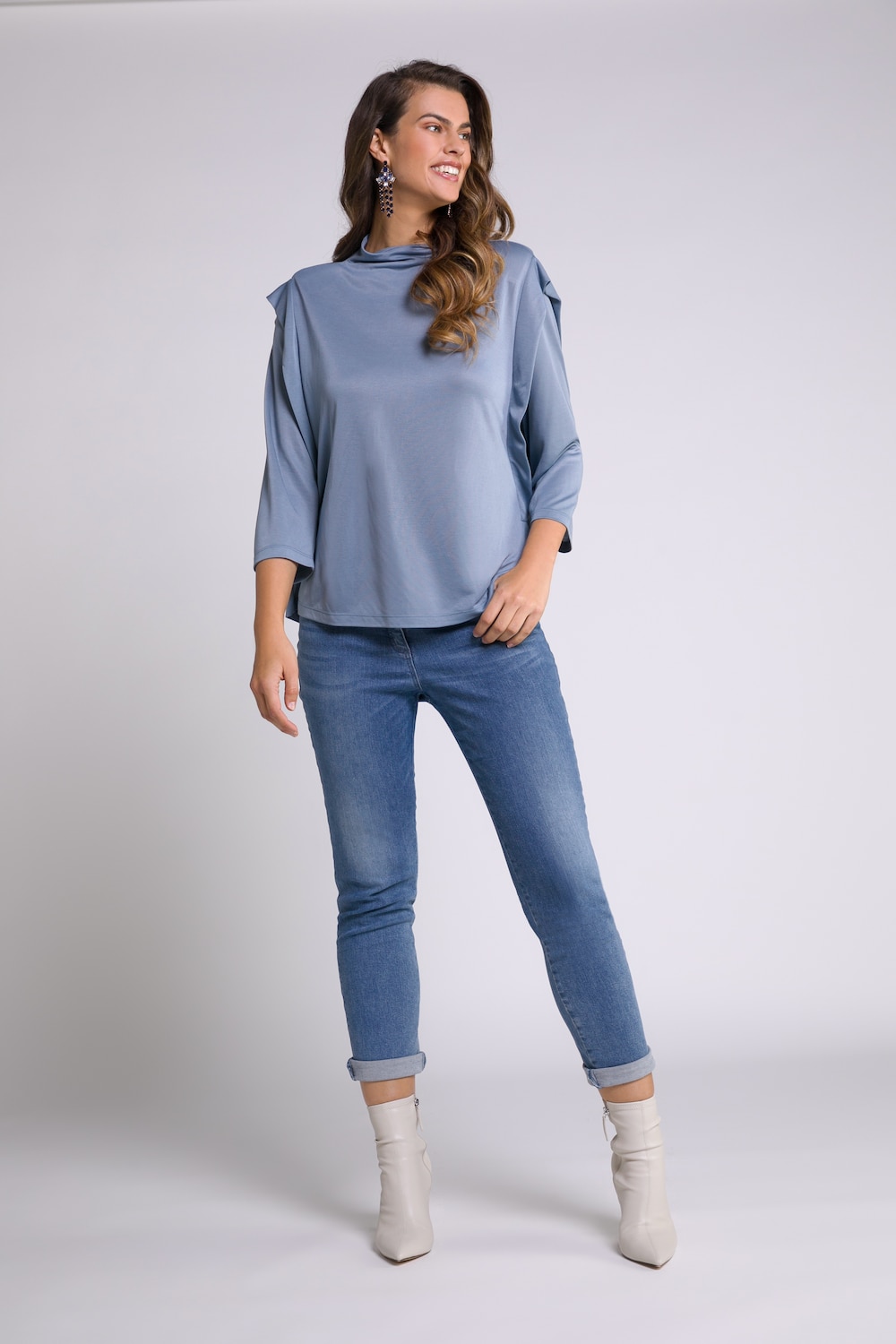 Grote Maten shirt, Dames, blauw, Maat: 46/48, Synthetische vezels/Polyester, Ulla Popken