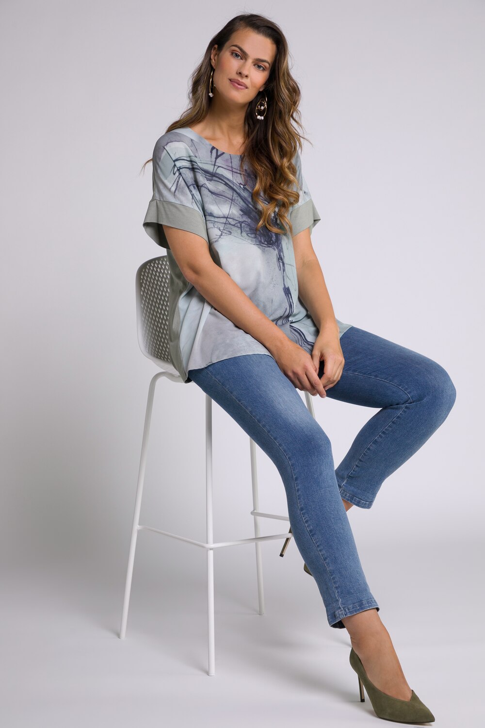 Grote Maten blouseshirt, Dames, grijs, Maat: 46/48, Polyester/Viscose, Ulla Popken Grote Maten blouseshirt, Dames, grijs, Maat: 46/48, Polyester/Viscose, Ulla Popken