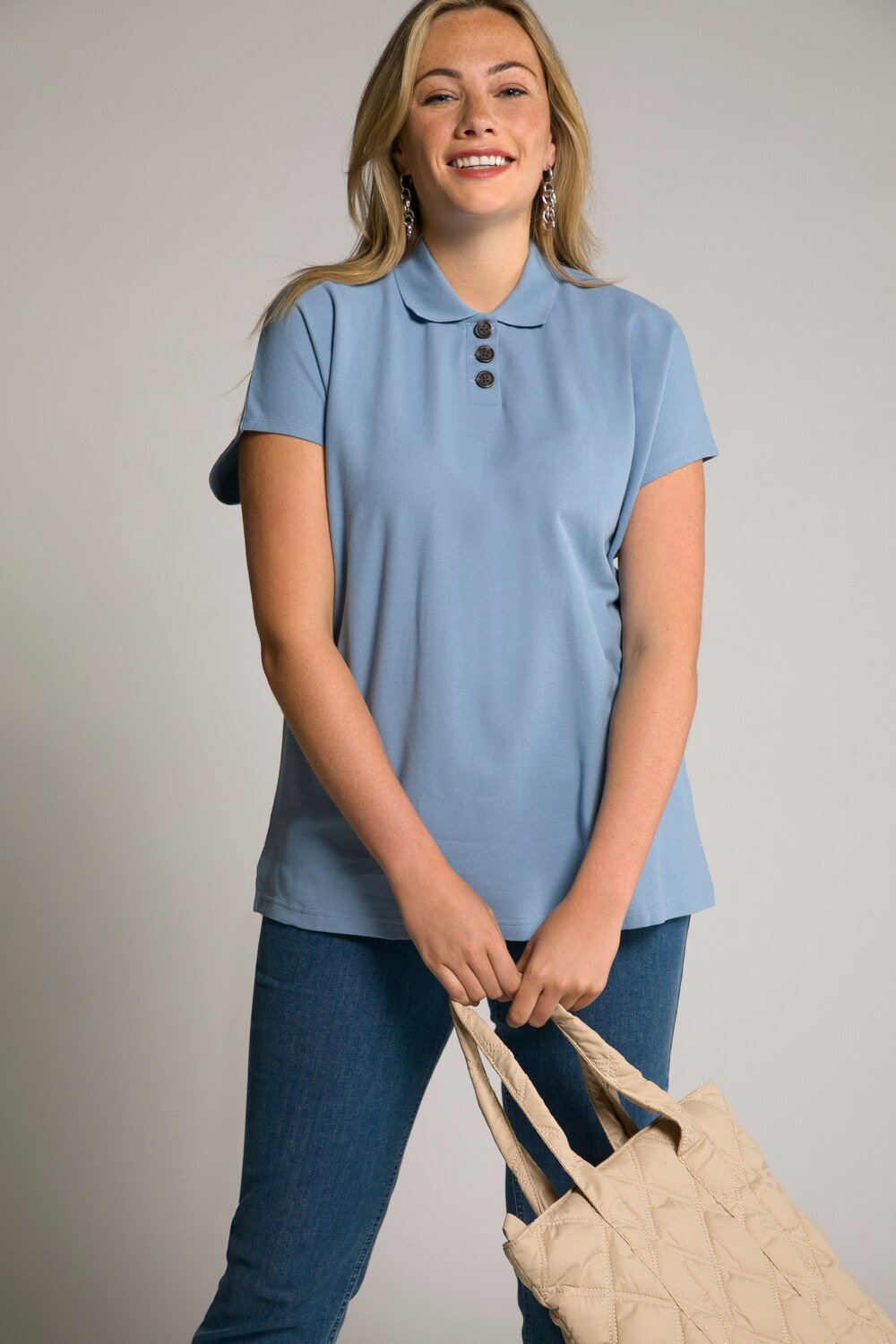 Grote Maten poloshirt, Dames, blauw, Maat: 46/48, Katoen, Ulla Popken