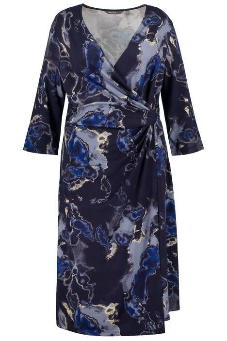 Midi šaty, mramor, zavinovací efekt, výstřih do V, 3/4 rukávy