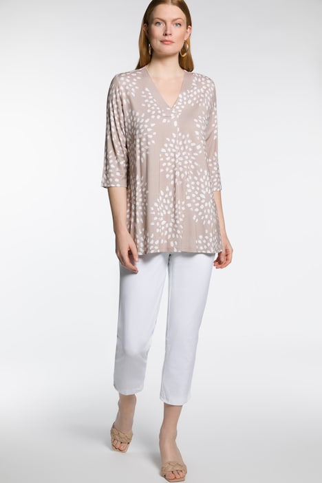 Brushstroke Dot Front Pleat A-line Fit Stretch Knit Top