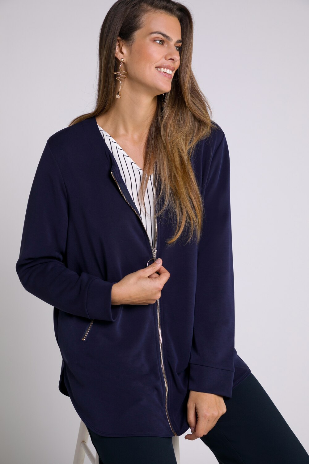 Grote Maten sweatjack, Dames, blauw, Maat: 42/44, Synthetische vezels/Polyester, Ulla Popken