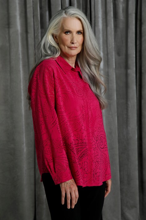 Paisley Burnout Button Front Long Sleeve Blouse