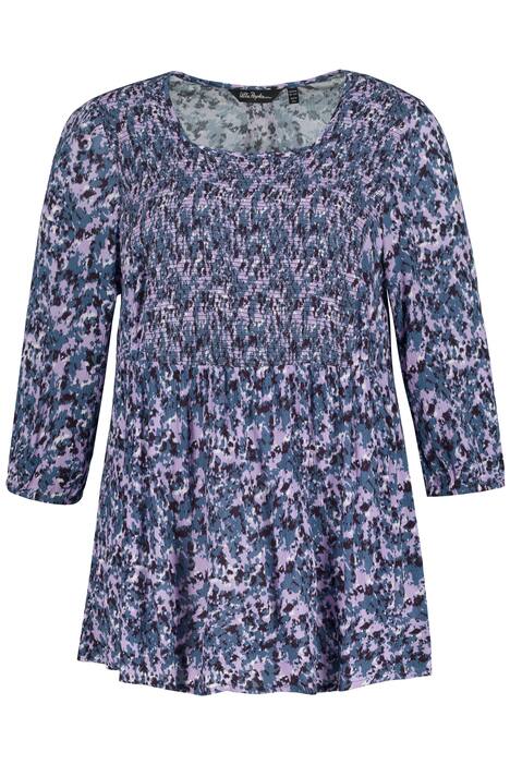 Mačkaná halenka, potisk, A střih, hranatý výstřih, 3/4 rukávy