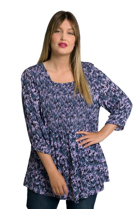 Mačkaná halenka, potisk, A střih, hranatý výstřih, 3/4 rukávy