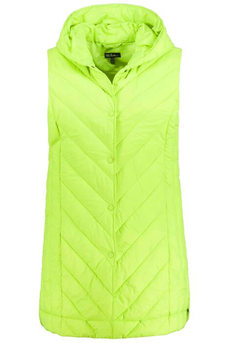 Dlouhá prošívaná vesta, kapuce, pantentní knoflíky, bez rukávů