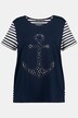 Beaded Anchor Round Neck Stretch Knit Top