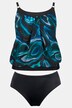 Foil Accent Swirl Print Blouson Front Lined Tankini Set