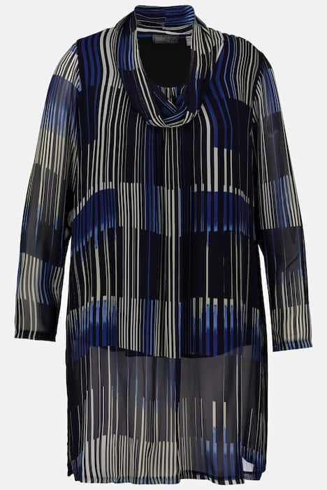 Modern Stripe Chiffon Layer Tunic Blouse