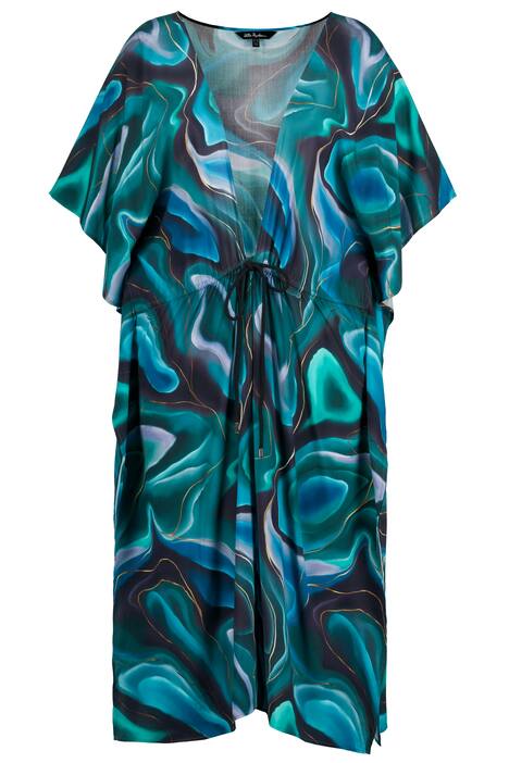 Kaftan, vlnitý vzor, otevřený střih, vázací stuha, krátké rukávy