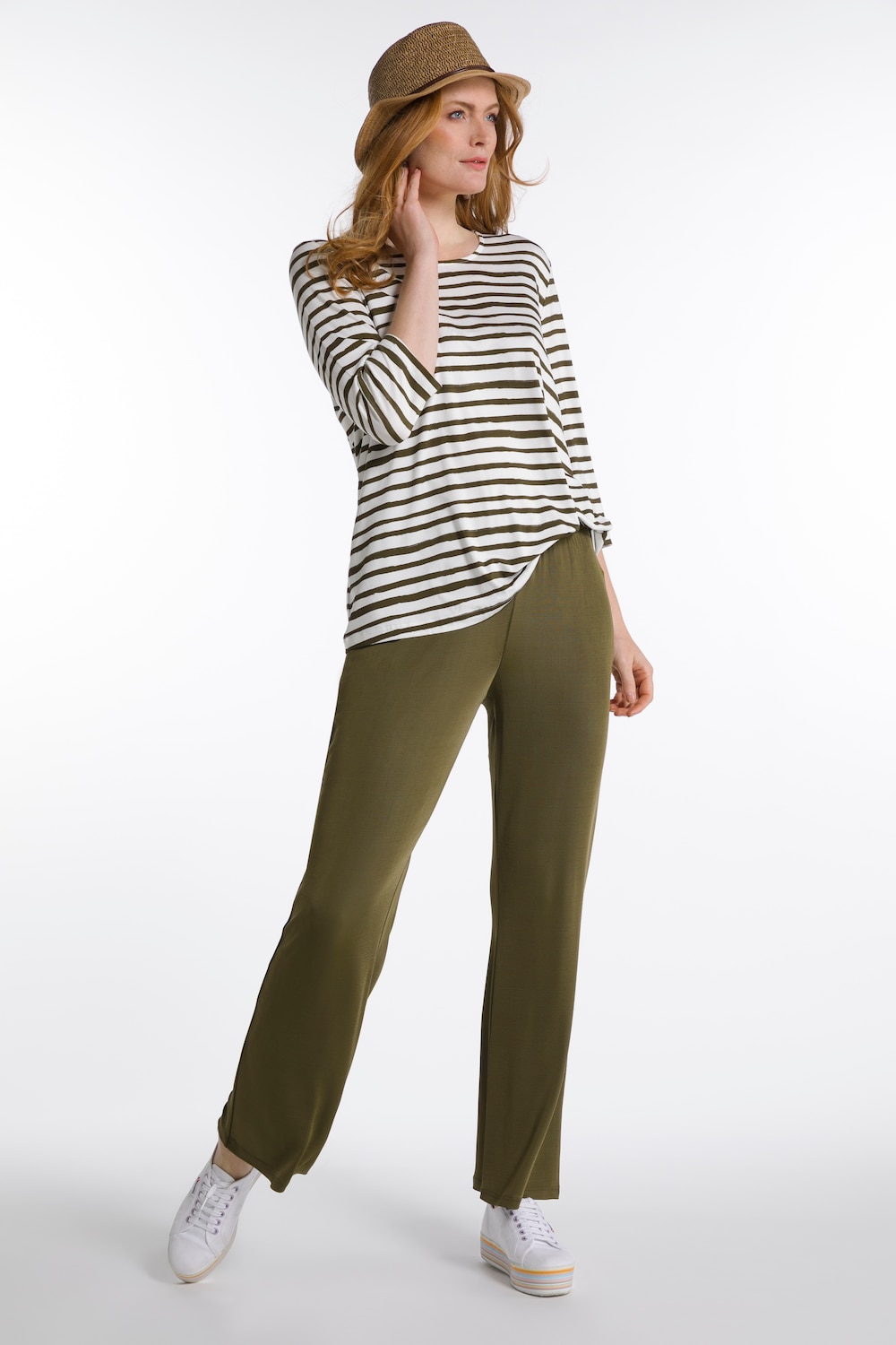 Grote Maten slinky 7/8-broek, Dames, groen, Maat: 46/48, Viscose, Ulla Popken