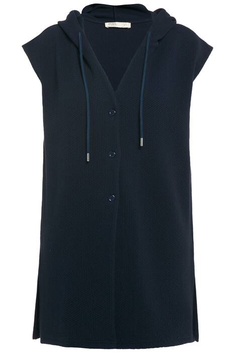 Tepláková vesta, struktura, kapuce, výstřih do V, biobavlna