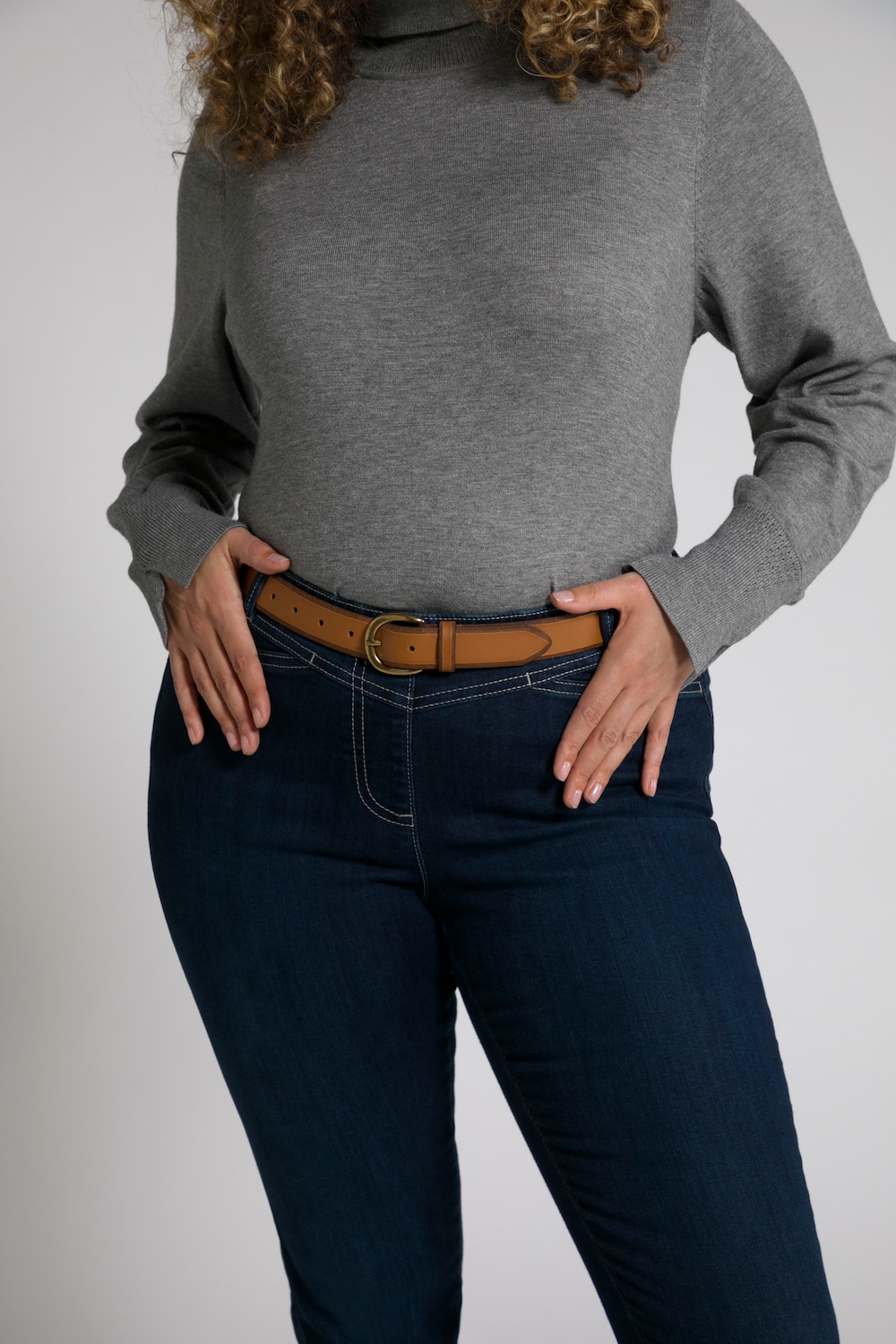 Plus Size Genuine Leather Belt, Woman, brown, size: 135, leather, Ulla Popken