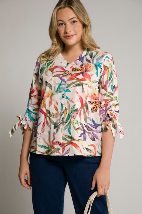 Ulla Popken Womens Plus Size Autumnal Mixed Floral Print Blouse 718704 