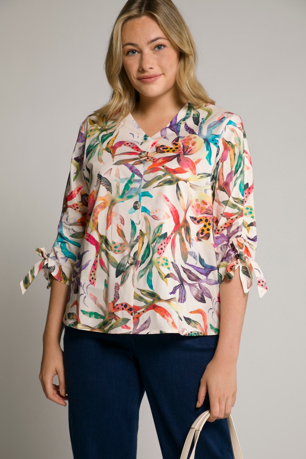 Grote Maten blouse bloemen, Dames, groen, Maat: 50/52, Katoen, Ulla Popken