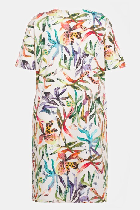 lång topp, blommor, utställd modell, rund hals, hal värm