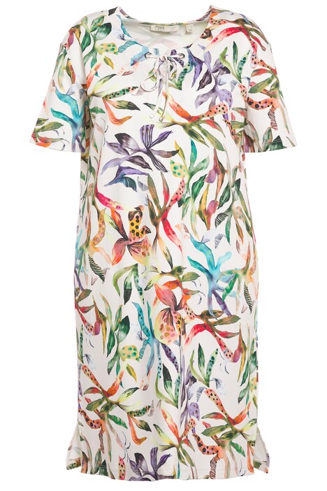 Dlouhé tričko, květy, A střih, kulatý výstřih, krátké rukávy