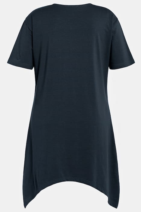 Longshirt, Smokeinsatz, Zipfelsaum, V-Ausschnitt, Biobaumwolle