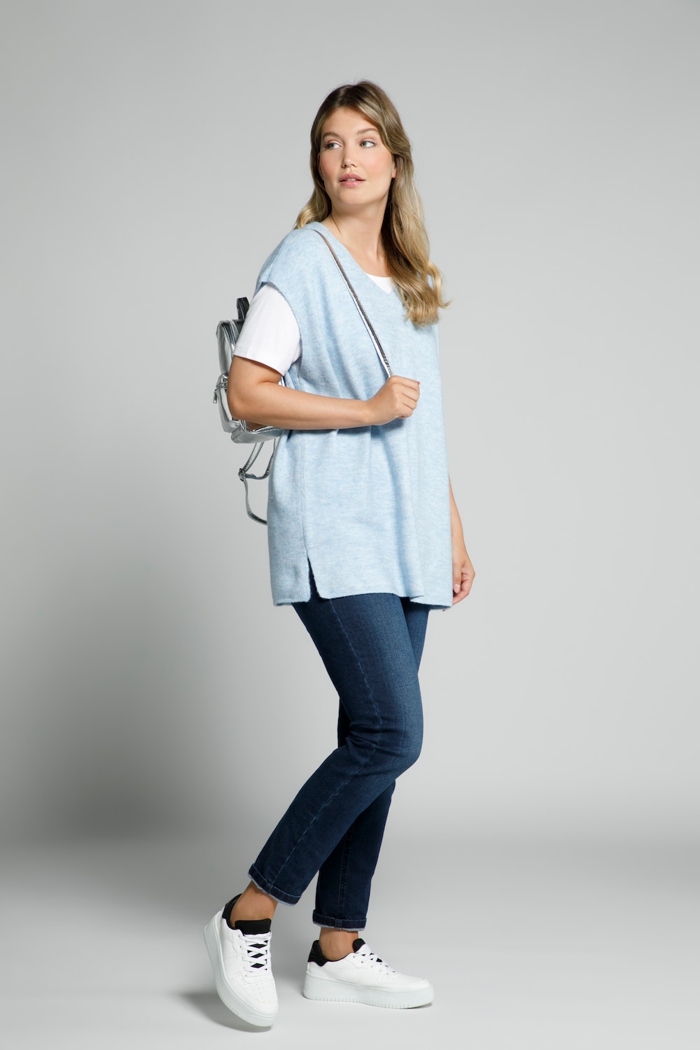 Grote Maten pullunder, Dames, blauw, Maat: 58/60, Synthetische vezels/Polyester, Ulla Popken