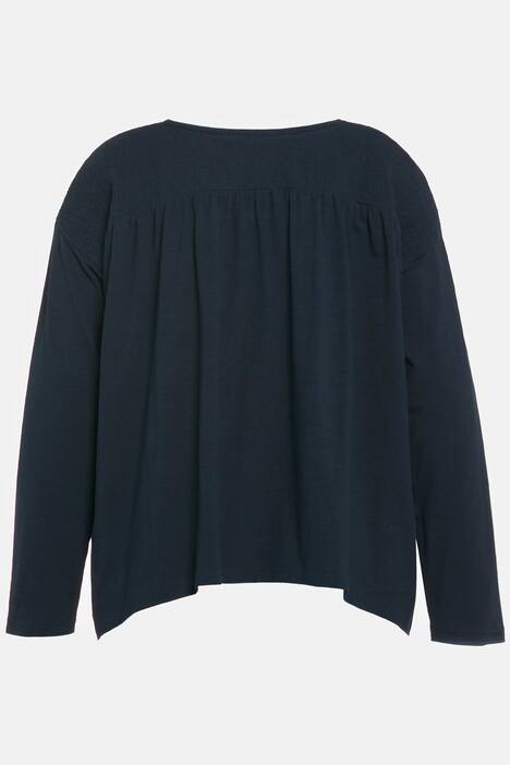 Shirtjakke, smockede skuldre, oversize, rund hals, økologisk bomuld