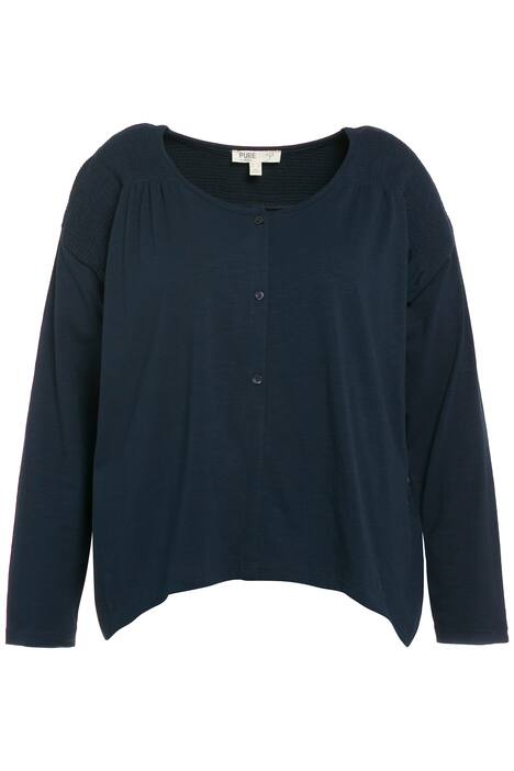 Košilová bunda, mačkaná ramena, oversize, kulatý výstřih, dlouhé rukávy