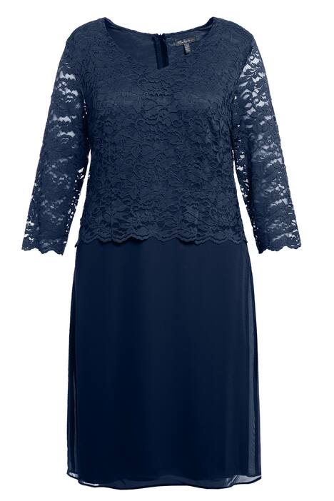 Midi šaty, krajka, výstřih do V, 3/4 rukávy, dvouvrstvé