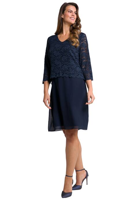 Midi šaty, krajka, výstřih do V, 3/4 rukávy, dvouvrstvé