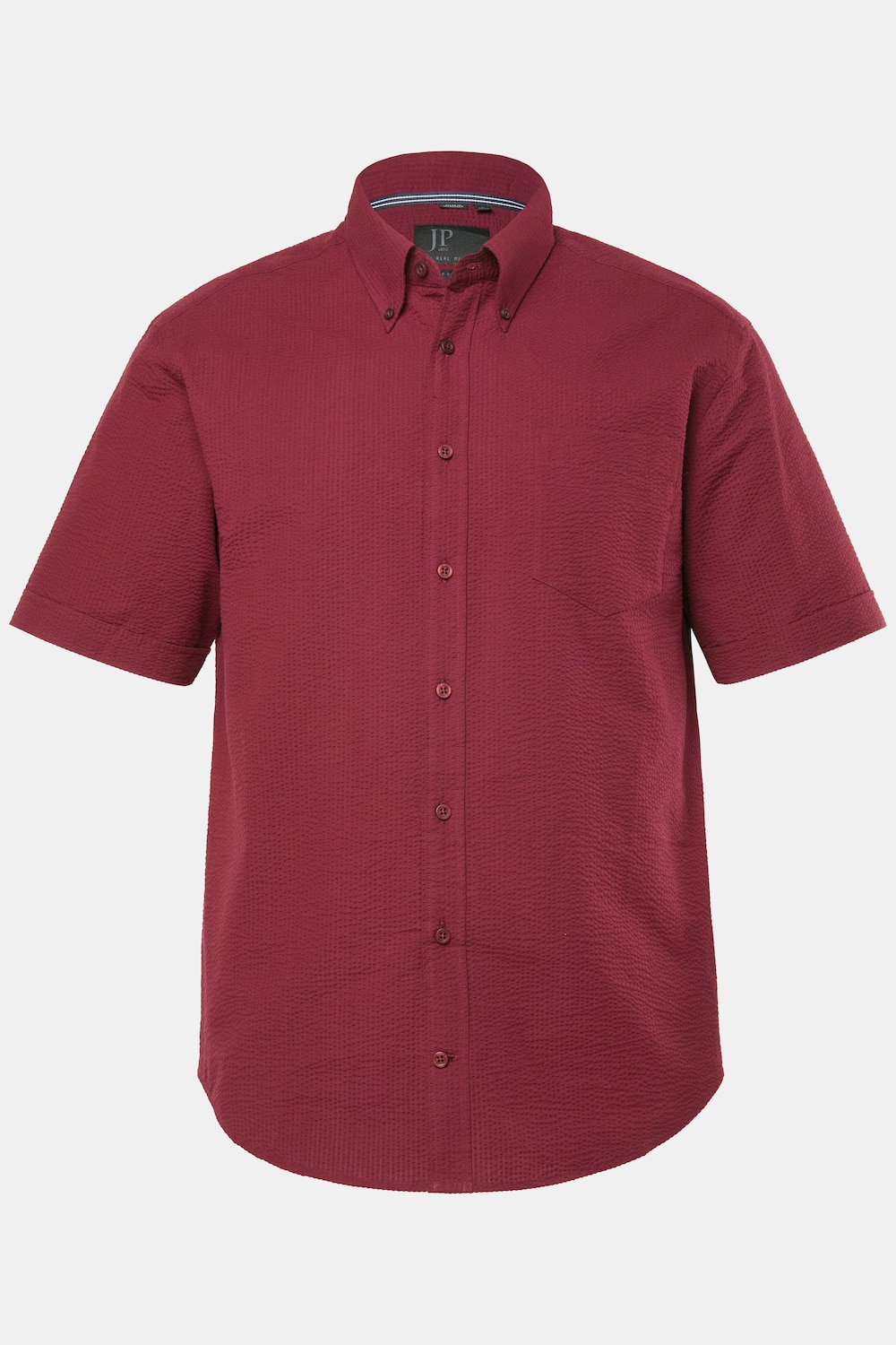 Chemise en seersucker à rayures. Manches courtes et col à pointes boutonnées - coupe Modern Fit