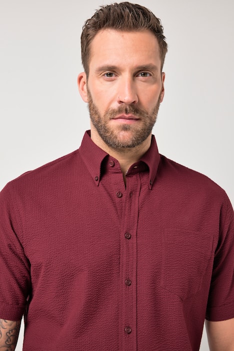 Seersucker-Hemd, Halbarm, Buttondown-Kragen, Modern Fit