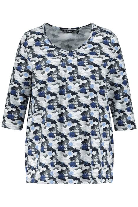 Tričko, maskáčový potisk, A střih, sklady, výstřih do V, 3/4 rukávy