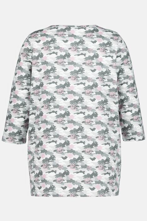 Shirt, Camouflage, A-Linie, Falten, V-Ausschnitt, 3/4-Arm