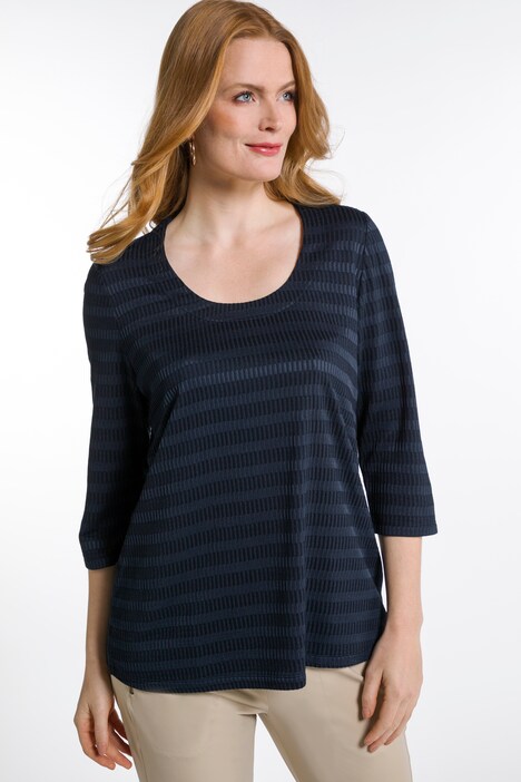 Textured Stripe Rounded V-Neck Stretch Knit Top | T-Shirts | Knit Tops ...