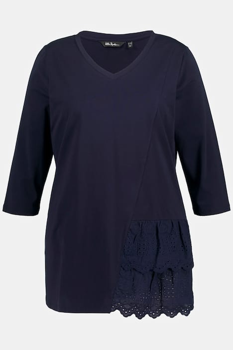 Shirt, Spitzeneinsatz, A-Linie, V-Ausschnitt, 3/4-Arm