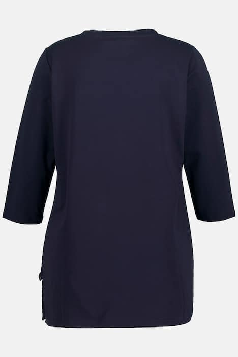 Shirt, Spitzeneinsatz, A-Linie, V-Ausschnitt, 3/4-Arm