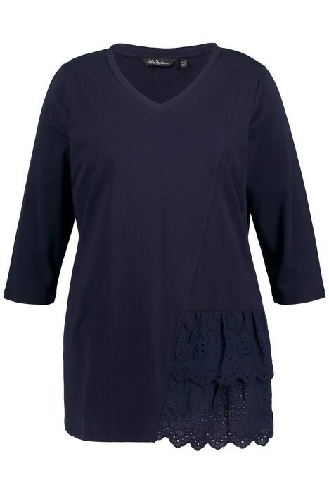 Tričko, krajková vsadka, A střih, výstřih do V, 3/4 rukávy