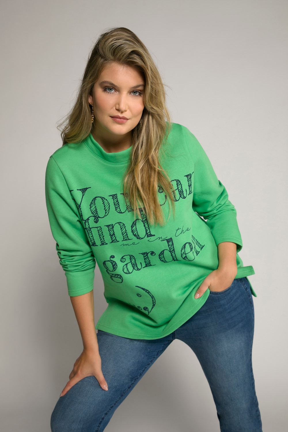 Grote Maten sweatshirt, Dames, groen, Maat: 50/52, Katoen/Polyester, Ulla Popken