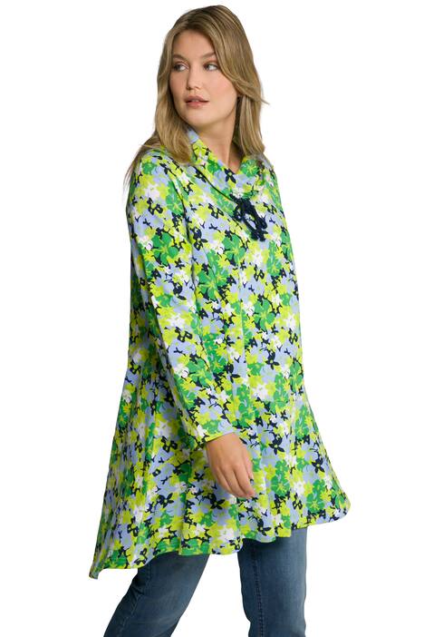 Dlouhá mikina, květy, volánový lem, stojáček, dlouhé rukávy