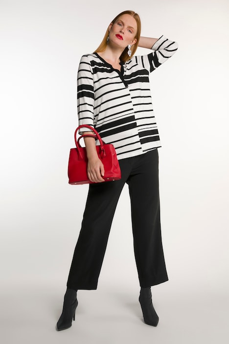 Staggered Stripe Stretch Knit Top