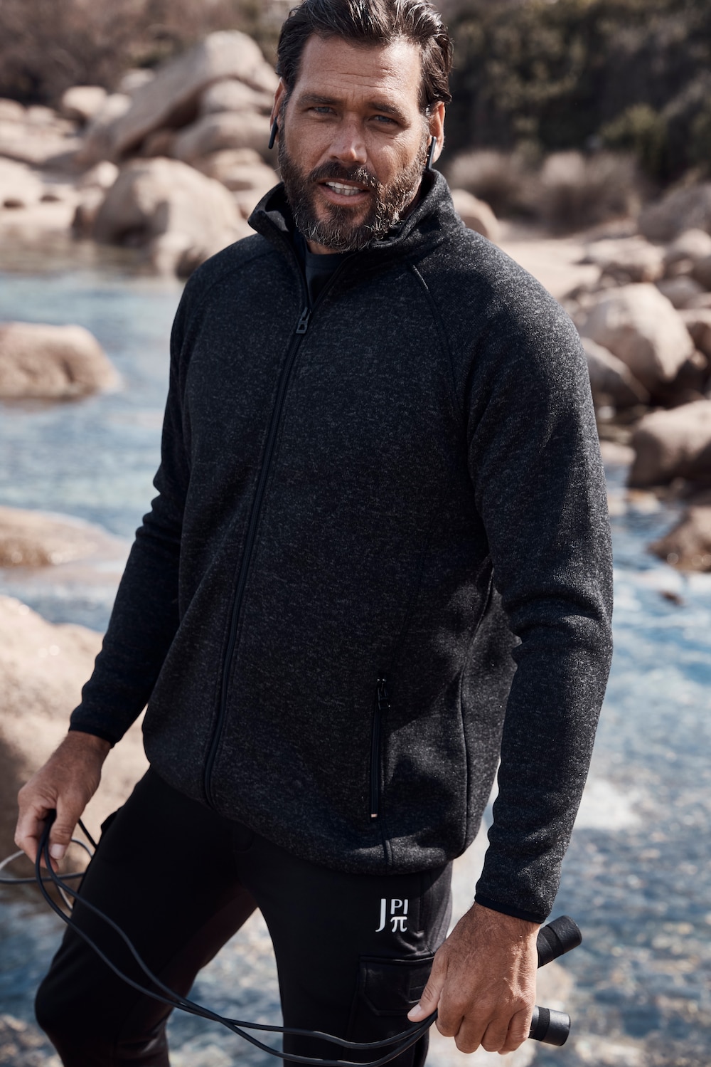 Stora storlekar Stickad fleecejacka, Her, svart, storlek: XXL, Polyester, JAY-PI