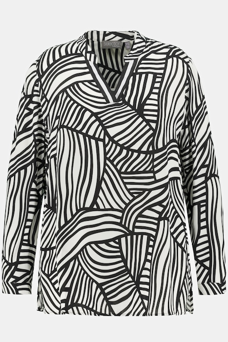 Abstract Line Print Long Sleeve Blouse