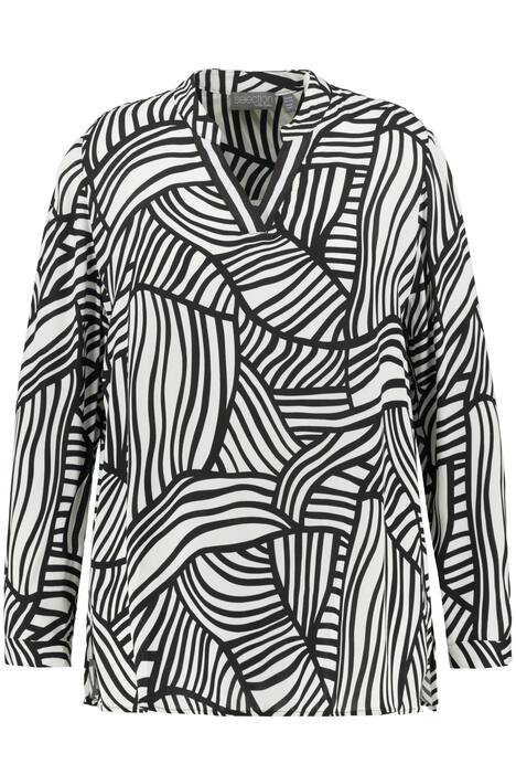 Tunika s potiskem, A střih, abstraktní design, dlouhé rukávy