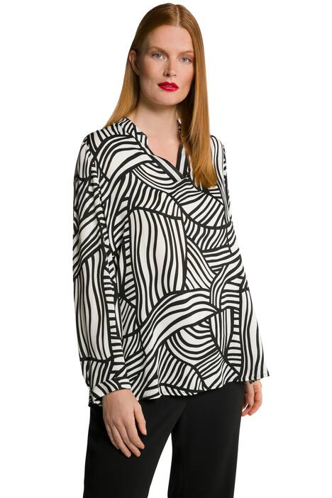 Tunika s potiskem, A střih, abstraktní design, dlouhé rukávy