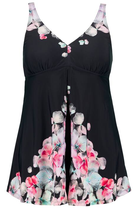 Plavkové šaty, hortenzie, měkké košíčky, přední podšívka