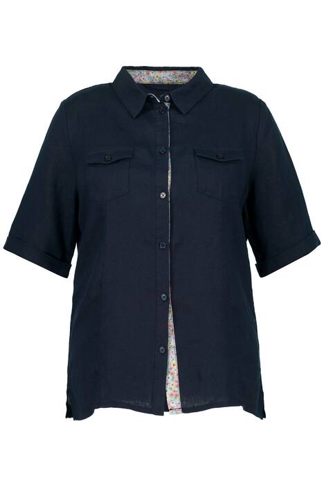 Lněná halenka, límeček, květovaná ozdobná stuha, krátké rukávy