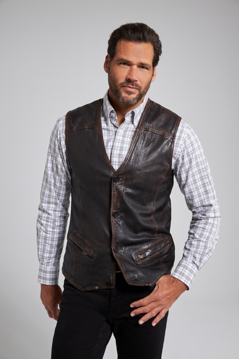 Grote Maten leren gilet, Heren, bruin, Maat: 3XL, Leer/Polyester, JP1880