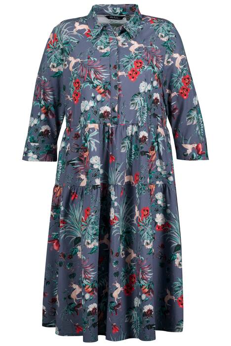 Košilové šaty, jelen, A střih, límeček, 3/4 rukávy